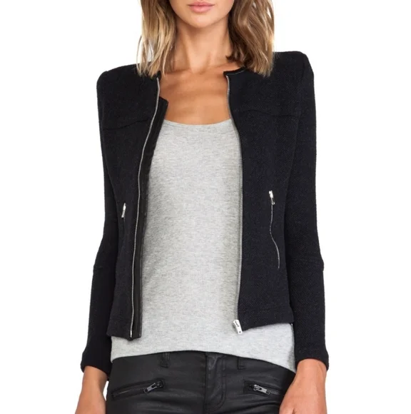 Iro Clever Wool and Lambskin Leather Jacket Charcoal Grey and Black Zip-Up 38/6 - Picture 4 of 13